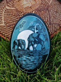 "Secrets of the Serengeti" - An Emu egg hand carved by Linda Oosthuysen