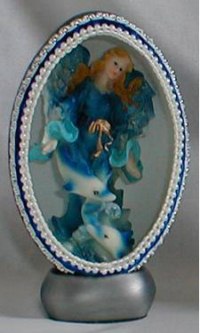 "Angel with Dolphins" - An Emu egg hand carved and decorated by Joylene Reavis