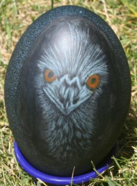 "Are You Lookin' At Me?" - An Emu egg hand painted by Richard Cayou