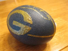 "Go Pack!" - An Emu egg hand carved and decorated by Angela Leow