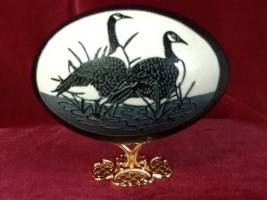 "Canadian Legends" - An Emu egg carved by Andrea Vigneault