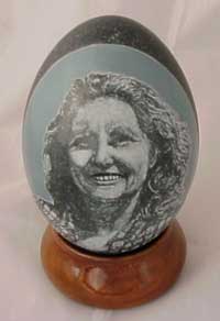 "Maria" - An Emu egg carved by Gary Gunn